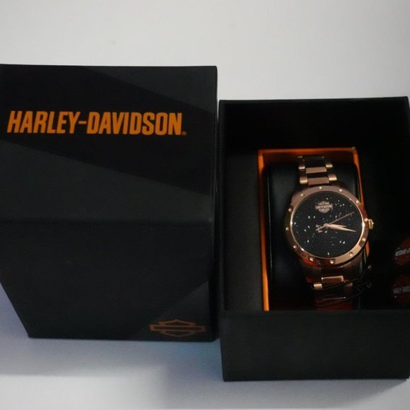 *NIB* Harley-Davidson Women\'s Black Crystal Rock Sparkles Stainless Steel Watch main image 4